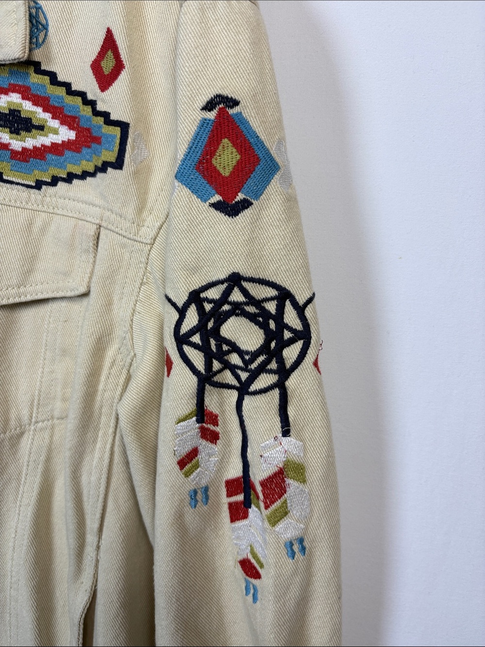 POL Southwestern Cream Embroidered Denim Rodeo Cowgirl Jacket size large - Picture 5 of 8